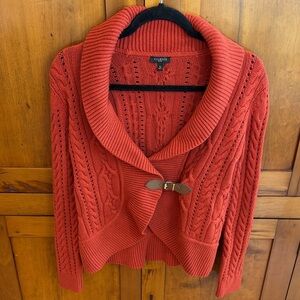 Talbots Dark Orange Cable Knit Sweater with Adjustable Buckle